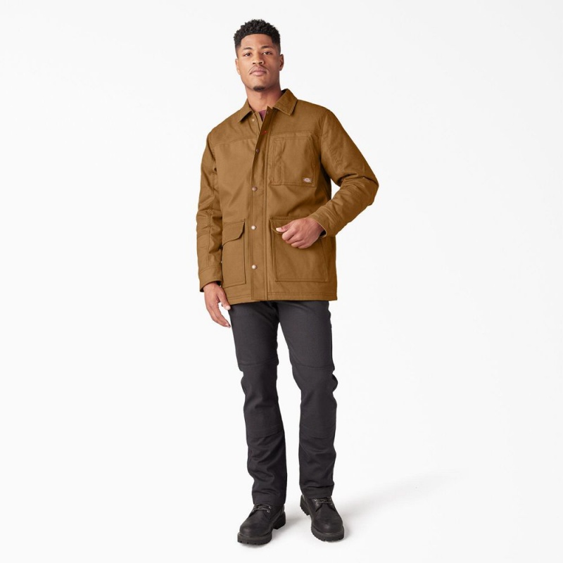 Men's Dickies Waxed Canvas Chore Jacket Brown | 234817YTH