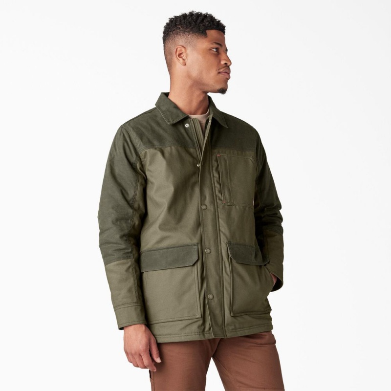 Men's Dickies Waxed Canvas Chore Jacket Green | 295863IHM