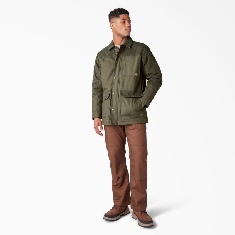 Men's Dickies Waxed Canvas Chore Jacket Green | 295863IHM