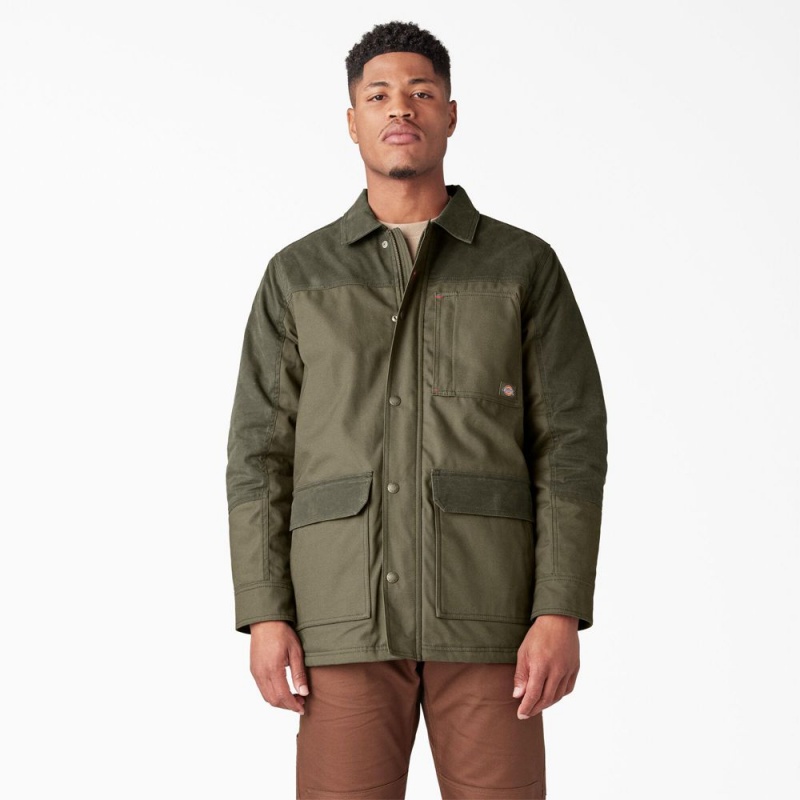 Men\'s Dickies Waxed Canvas Chore Jacket Green | 295863IHM