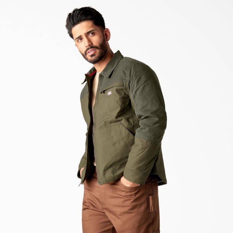 Men's Dickies Waxed Canvas Service Jacket Green | 015743FGY