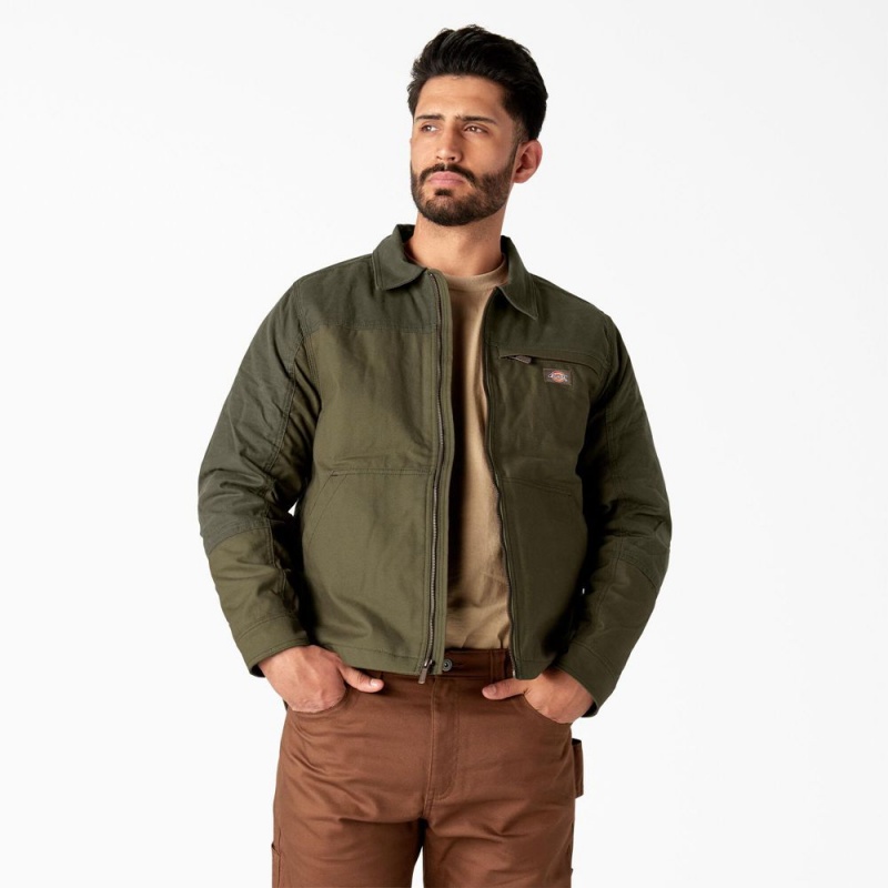 Men\'s Dickies Waxed Canvas Service Jacket Green | 015743FGY