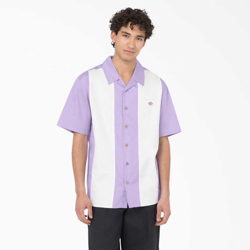 Men\'s Dickies Westover Short Sleeve Shirt Purple | 135692TBS