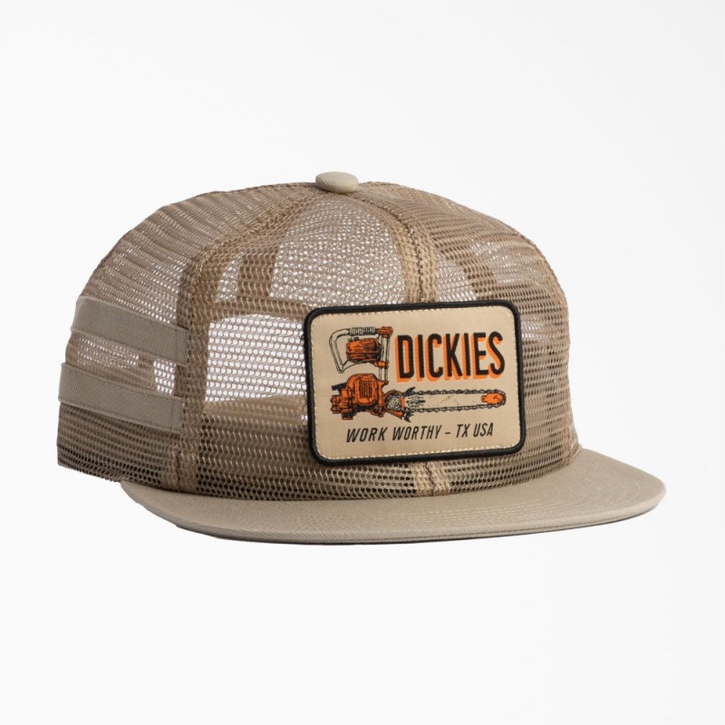 Men\'s Dickies Work Worthy Mesh Trucker Hat Khaki | 012879MWS