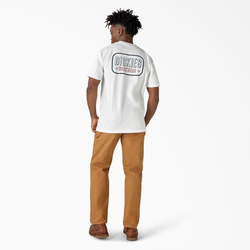 Men's Dickies Workwear Sign Heavyweight T-Shirt White | 579302PCB