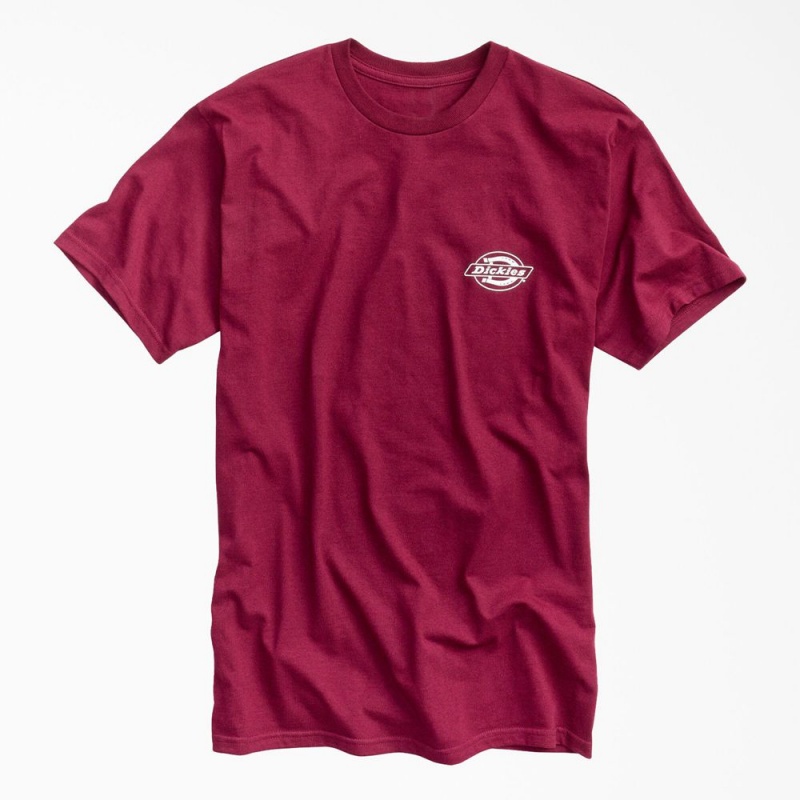 Men's Dickies Worldwide Workwear Graphic T-Shirt Burgundy | 145380RMC