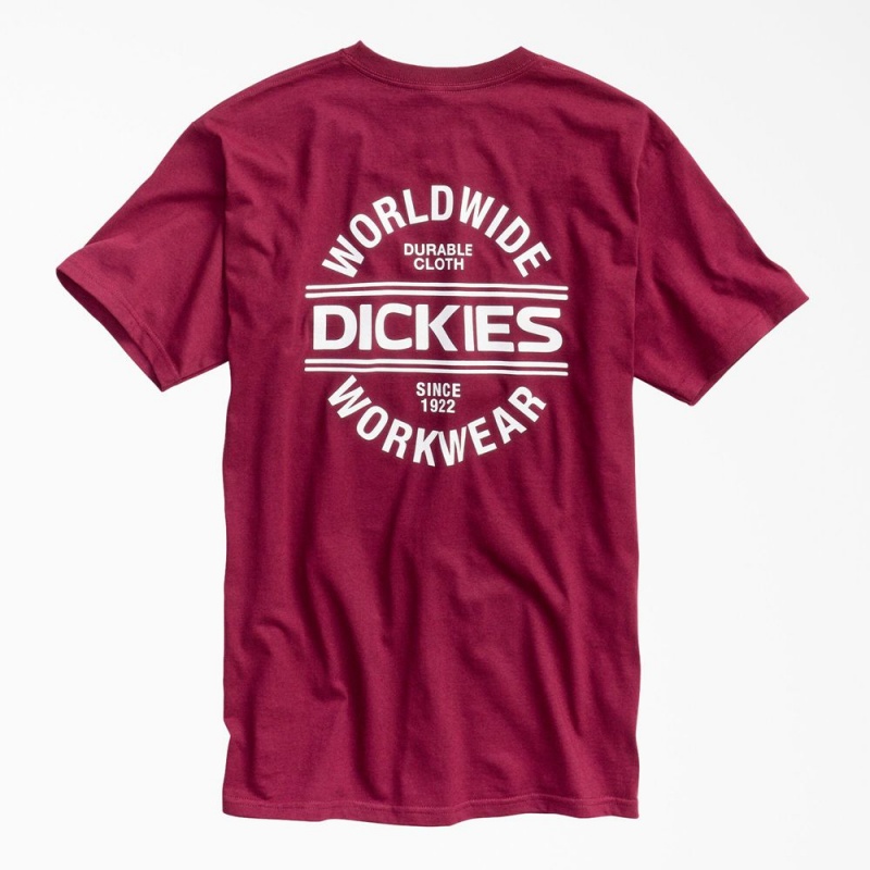 Men\'s Dickies Worldwide Workwear Graphic T-Shirt Burgundy | 145380RMC