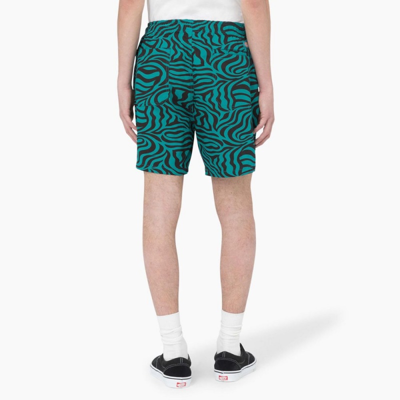 Men's Dickies Zebra Print Modern Fit Drawstring Shorts Green | 034291VNM