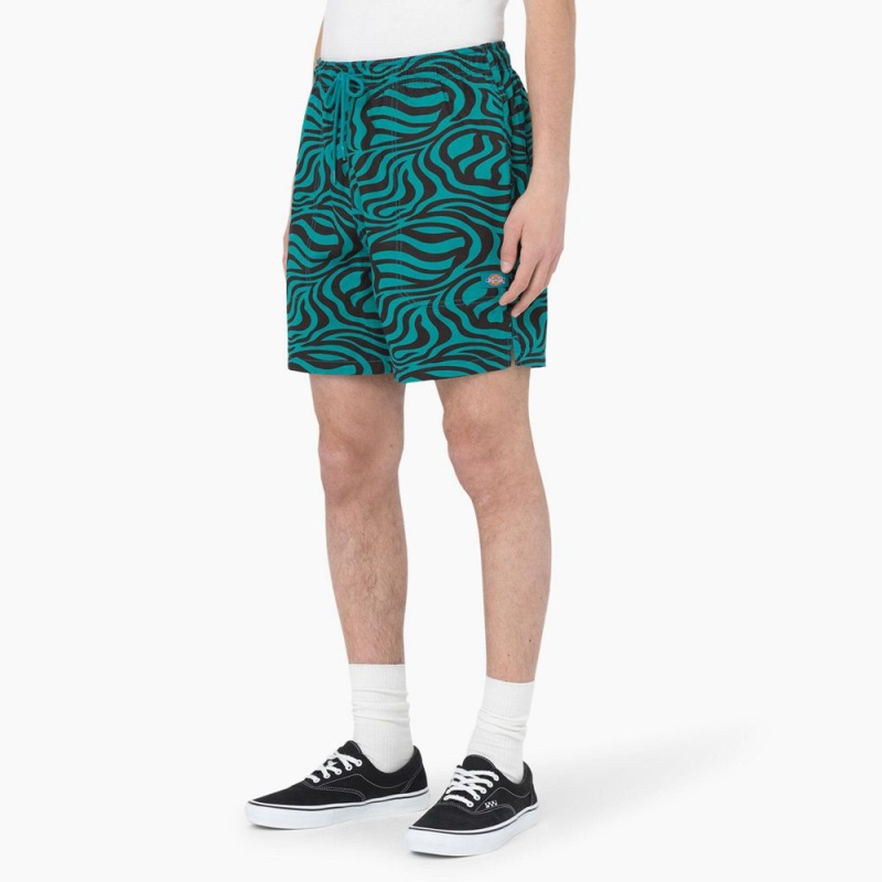 Men's Dickies Zebra Print Modern Fit Drawstring Shorts Green | 034291VNM