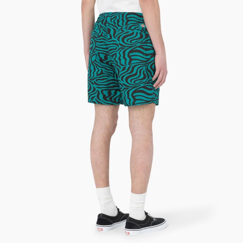 Men's Dickies Zebra Print Modern Fit Drawstring Shorts Green | 034291VNM