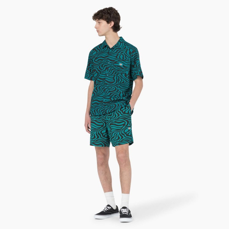 Men's Dickies Zebra Print Modern Fit Drawstring Shorts Green | 034291VNM