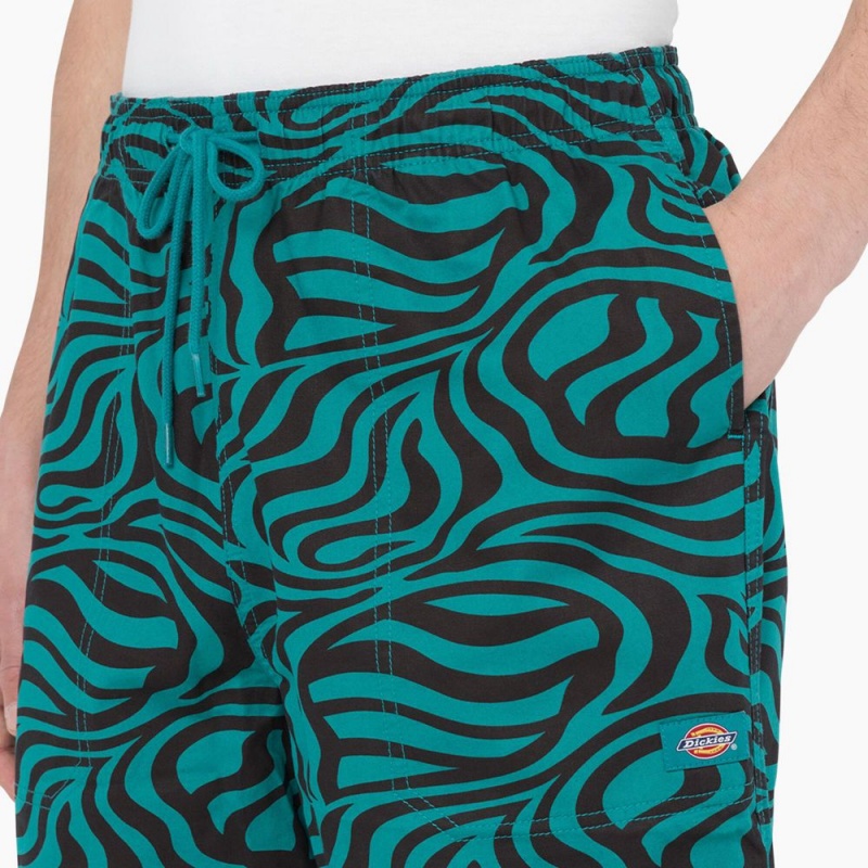 Men's Dickies Zebra Print Modern Fit Drawstring Shorts Green | 034291VNM