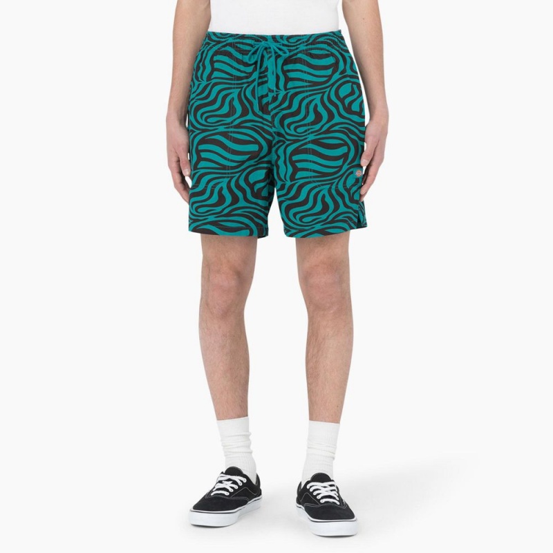 Men\'s Dickies Zebra Print Modern Fit Drawstring Shorts Green | 034291VNM