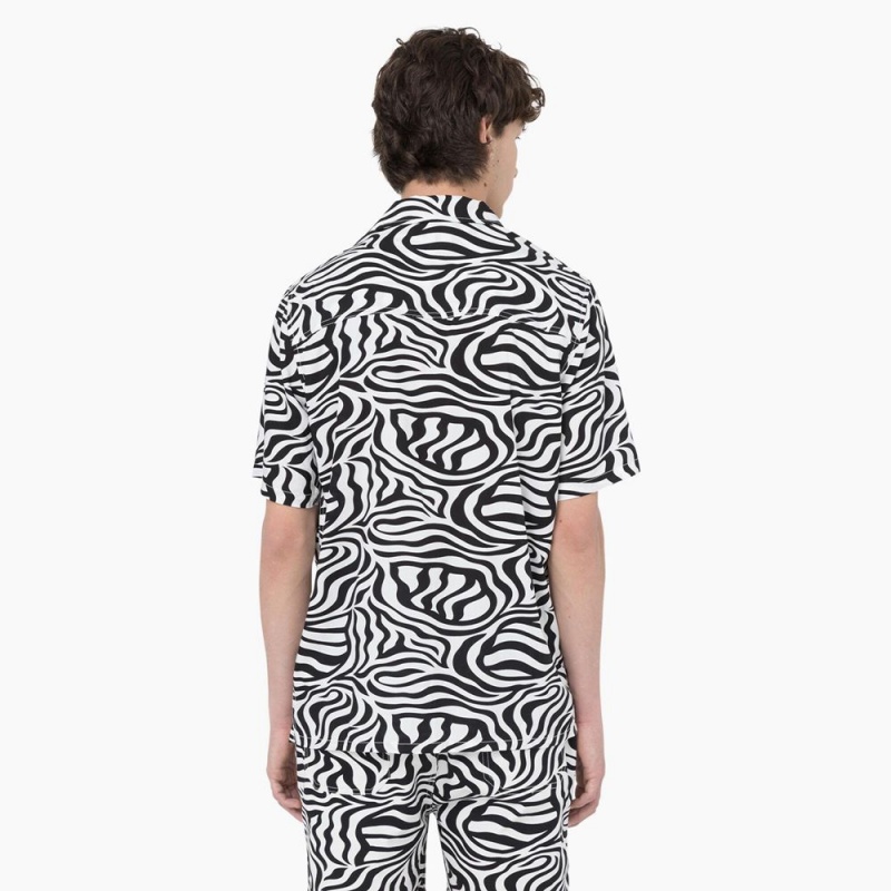 Men's Dickies Zebra Print Short Sleeve Shirt Black | 086531HRX