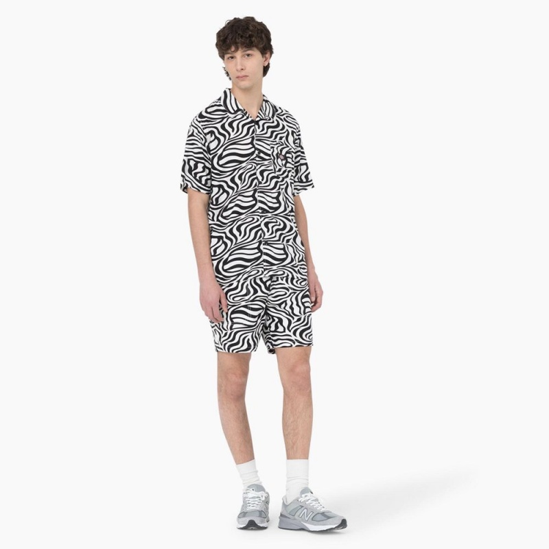 Men's Dickies Zebra Print Short Sleeve Shirt Black | 086531HRX