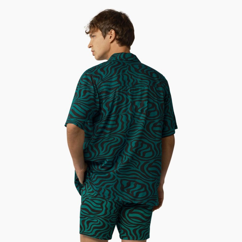 Men's Dickies Zebra Print Short Sleeve Shirt Green | 127859AHO