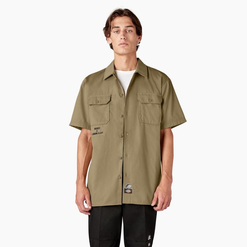 Men's Dickies x Lurking Class Good Times Work Shirts Khaki | 275146YCS