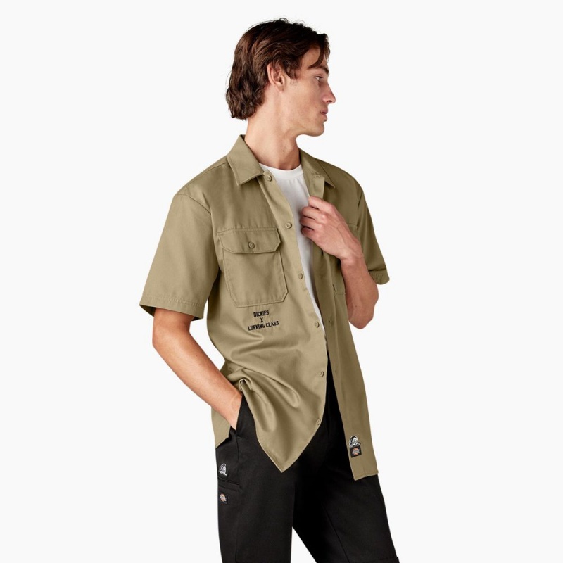 Men's Dickies x Lurking Class Good Times Work Shirts Khaki | 275146YCS