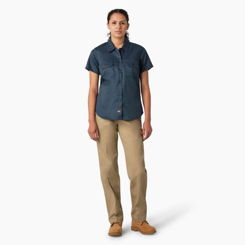 Women's Dickies 574 Original Work Shirts Blue | 159470OMH