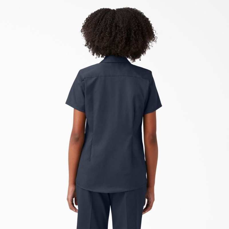 Women's Dickies 574 Original Work Shirts Navy | 962378DSU