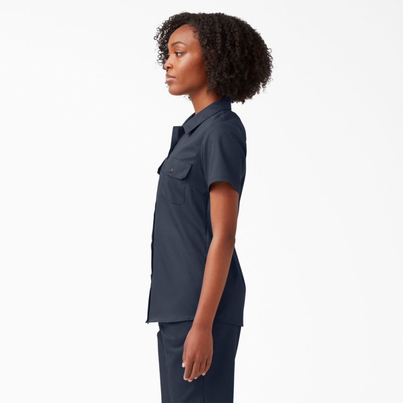 Women's Dickies 574 Original Work Shirts Navy | 962378DSU