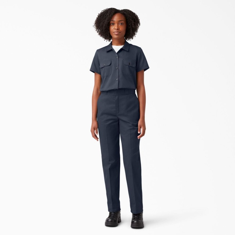 Women's Dickies 574 Original Work Shirts Navy | 962378DSU