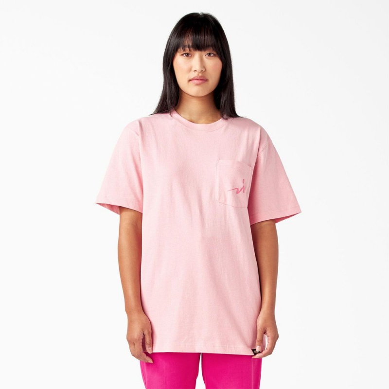 Women's Dickies Breast Cancer Awareness Heavyweight T-Shirt Pink | 958270ICW