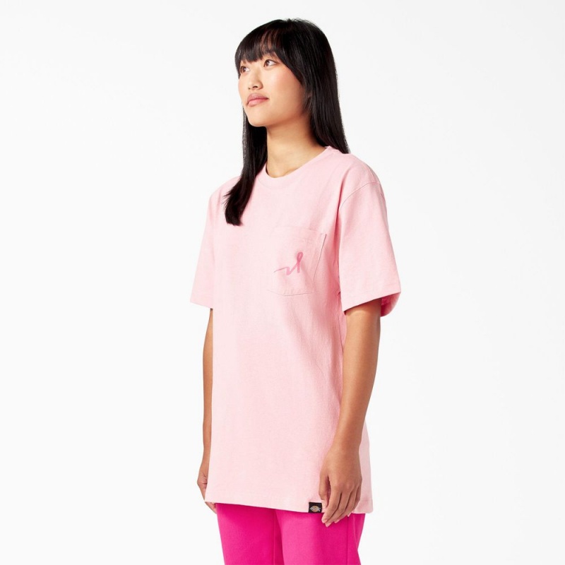 Women's Dickies Breast Cancer Awareness Heavyweight T-Shirt Pink | 958270ICW