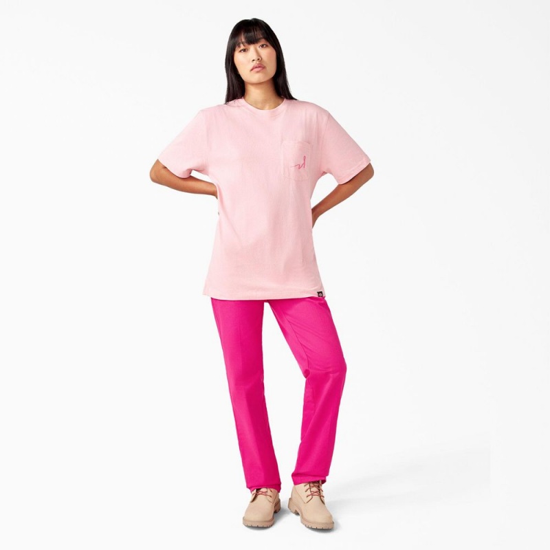 Women's Dickies Breast Cancer Awareness Heavyweight T-Shirt Pink | 958270ICW