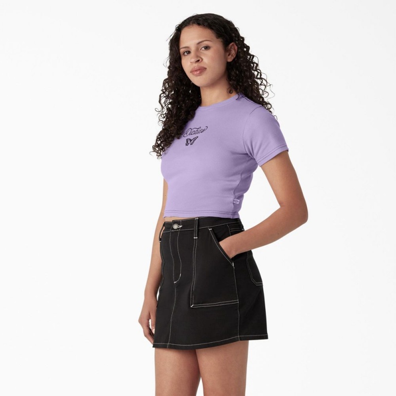 Women's Dickies Butterfly Graphic Cropped Baby T-Shirt Purple | 689270CZQ