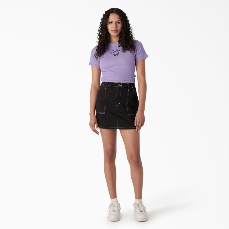 Women's Dickies Butterfly Graphic Cropped Baby T-Shirt Purple | 689270CZQ