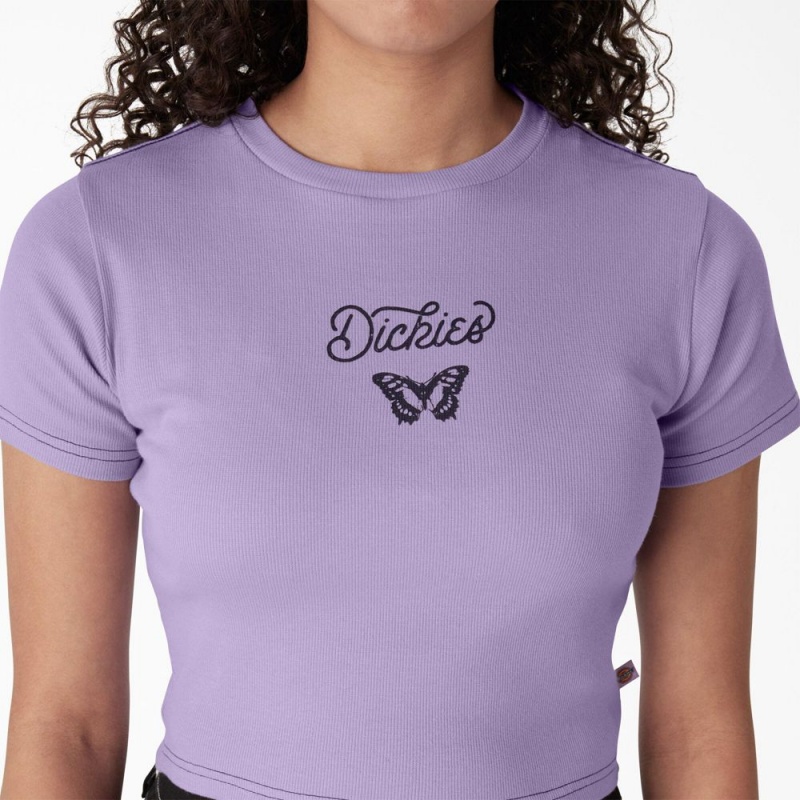 Women's Dickies Butterfly Graphic Cropped Baby T-Shirt Purple | 689270CZQ