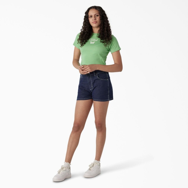 Women's Dickies Butterfly Graphic Cropped Baby T-Shirt Green | 768913AUO