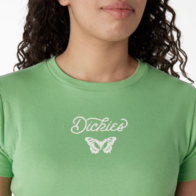 Women's Dickies Butterfly Graphic Cropped Baby T-Shirt Green | 768913AUO