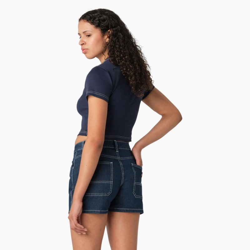 Women's Dickies Butterfly Graphic Cropped Baby T-Shirt Navy | 038416NKW