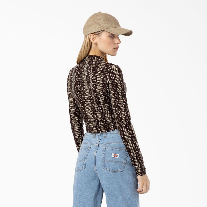 Women's Dickies Camden Long Sleeve Cropped T-Shirt Brown | 481967PFE