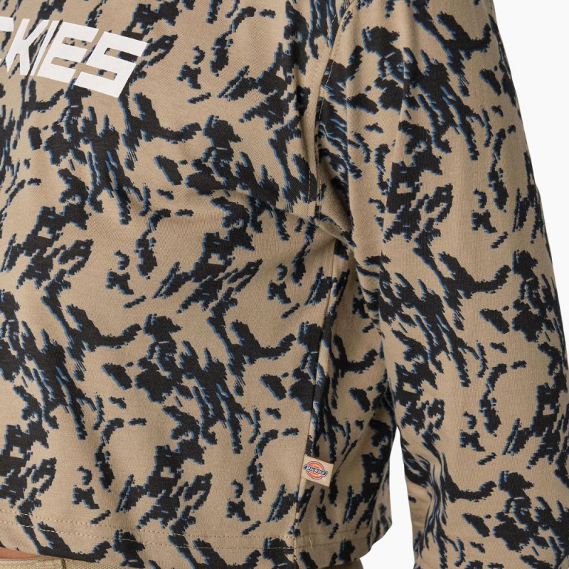 Women's Dickies Camo Long Sleeve Cropped T-Shirt Brown | 238457JBK