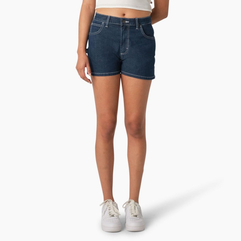 Women\'s Dickies Carpenter Jean Shorts Blue | 921074DBK