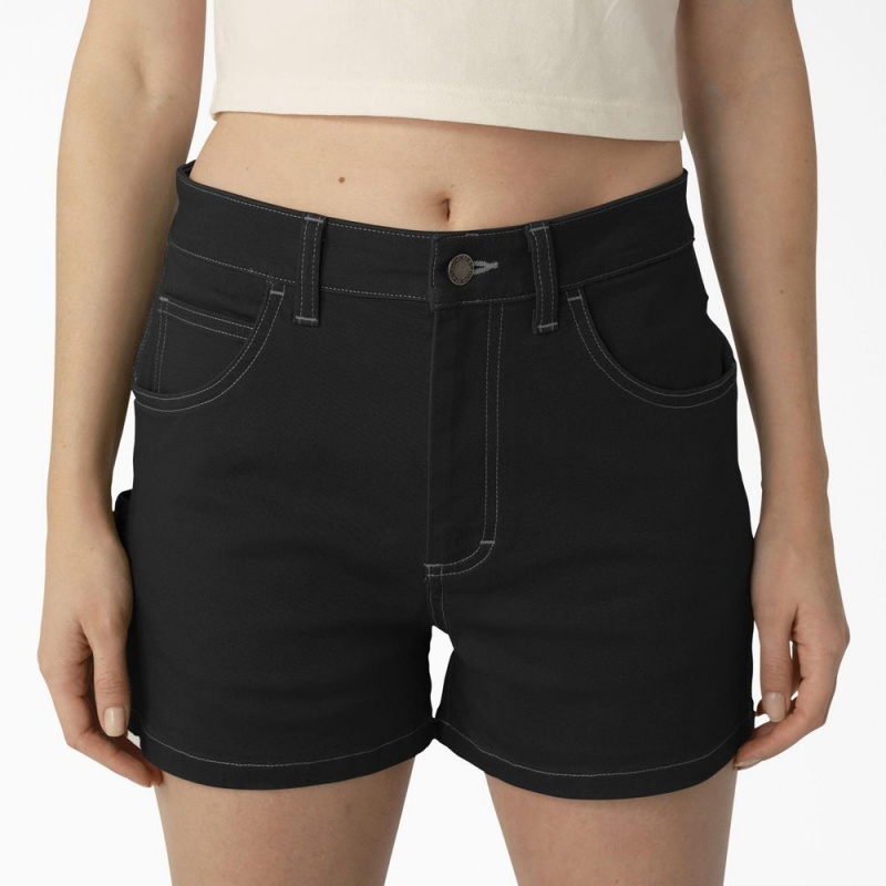 Women's Dickies Carpenter Shorts Black | 928753LIO