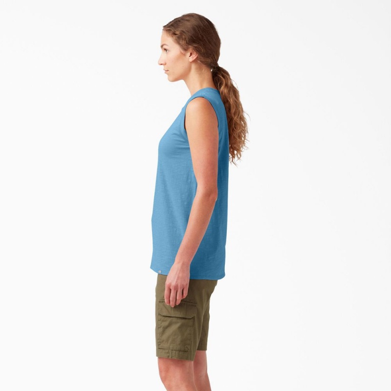 Women's Dickies Classic Tank Top Blue | 943856AFX