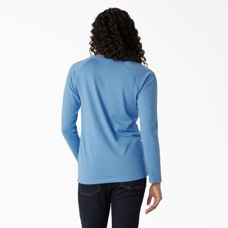 Women's Dickies Cooling Long Sleeve Pocket T-Shirt Blue | 704516TKH