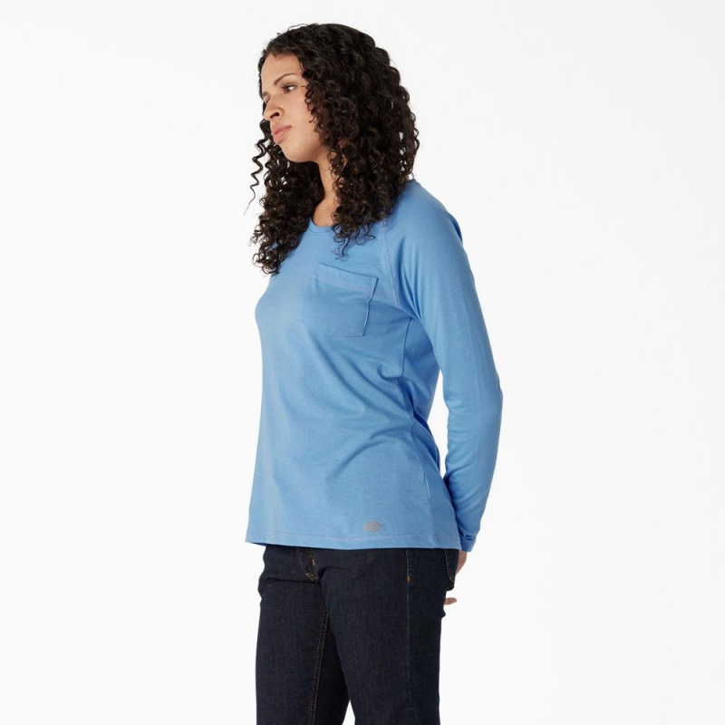 Women's Dickies Cooling Long Sleeve Pocket T-Shirt Blue | 704516TKH