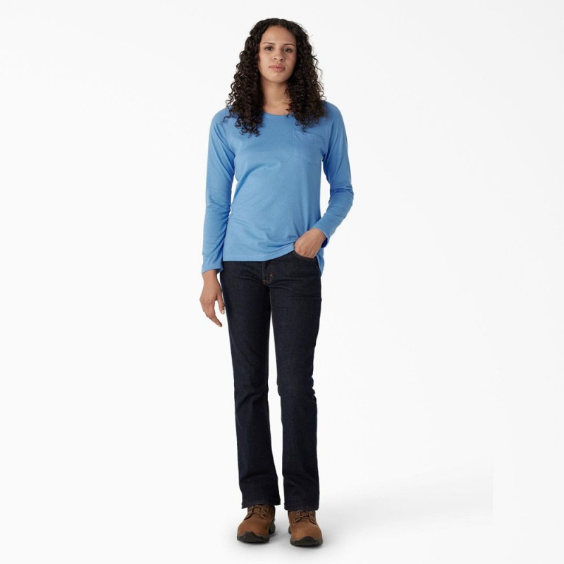 Women's Dickies Cooling Long Sleeve Pocket T-Shirt Blue | 704516TKH