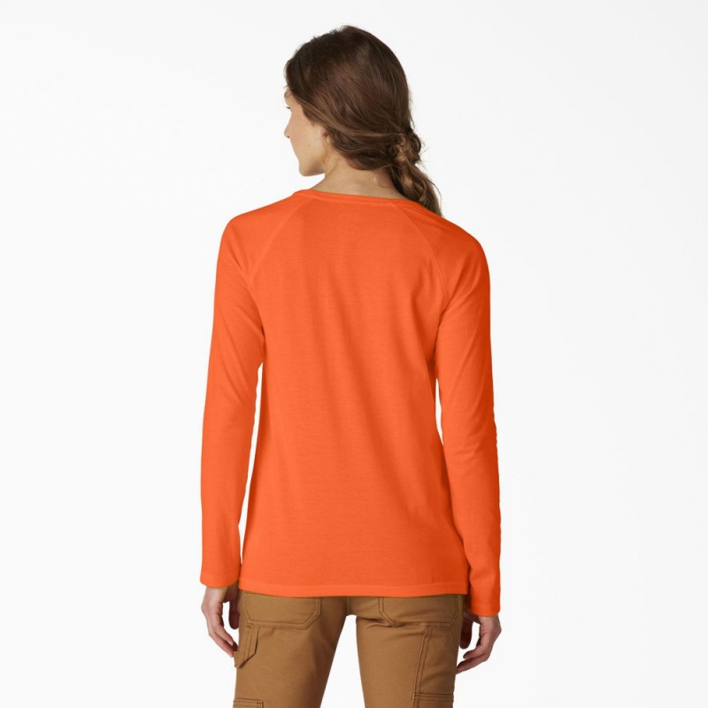 Women's Dickies Cooling Long Sleeve Pocket T-Shirt Orange | 715639DUK