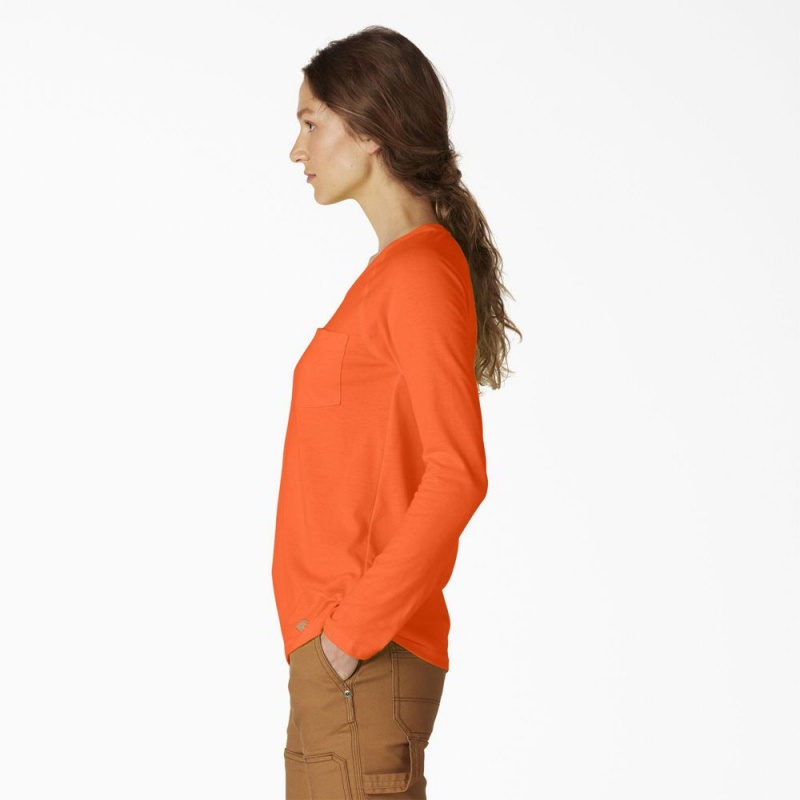 Women's Dickies Cooling Long Sleeve Pocket T-Shirt Orange | 715639DUK