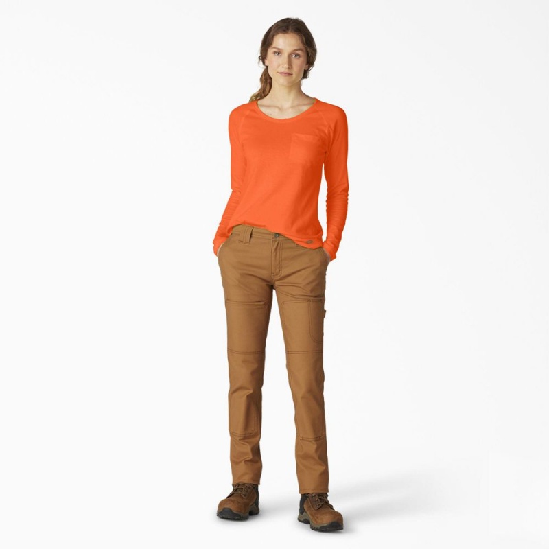 Women's Dickies Cooling Long Sleeve Pocket T-Shirt Orange | 715639DUK