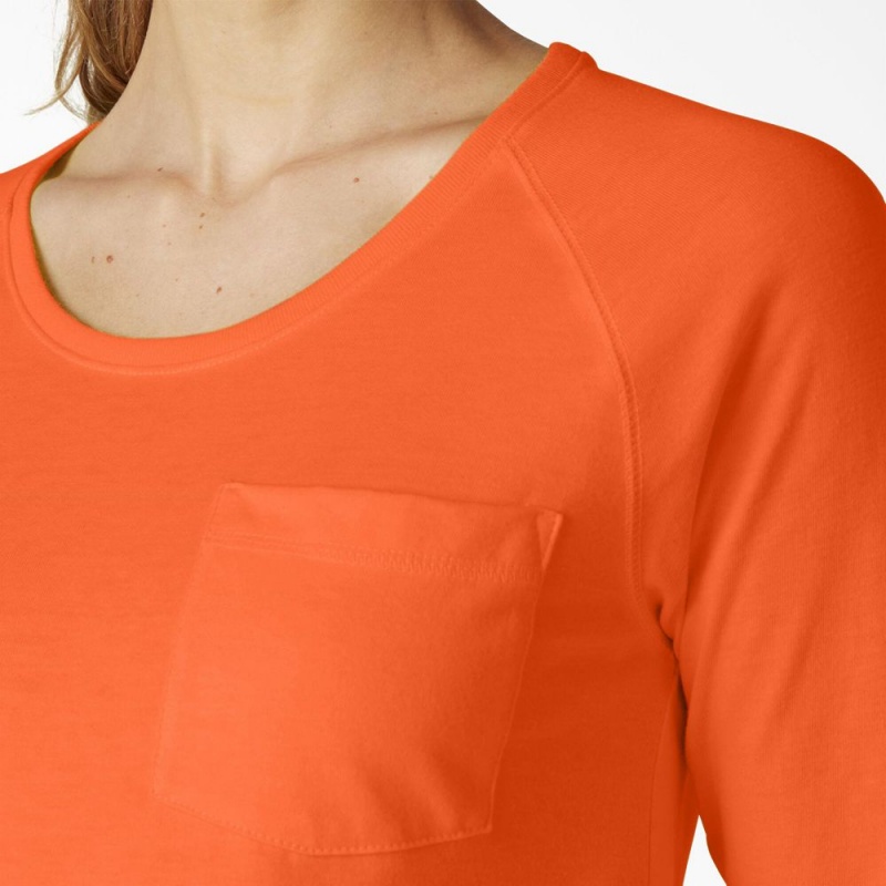 Women's Dickies Cooling Long Sleeve Pocket T-Shirt Orange | 715639DUK