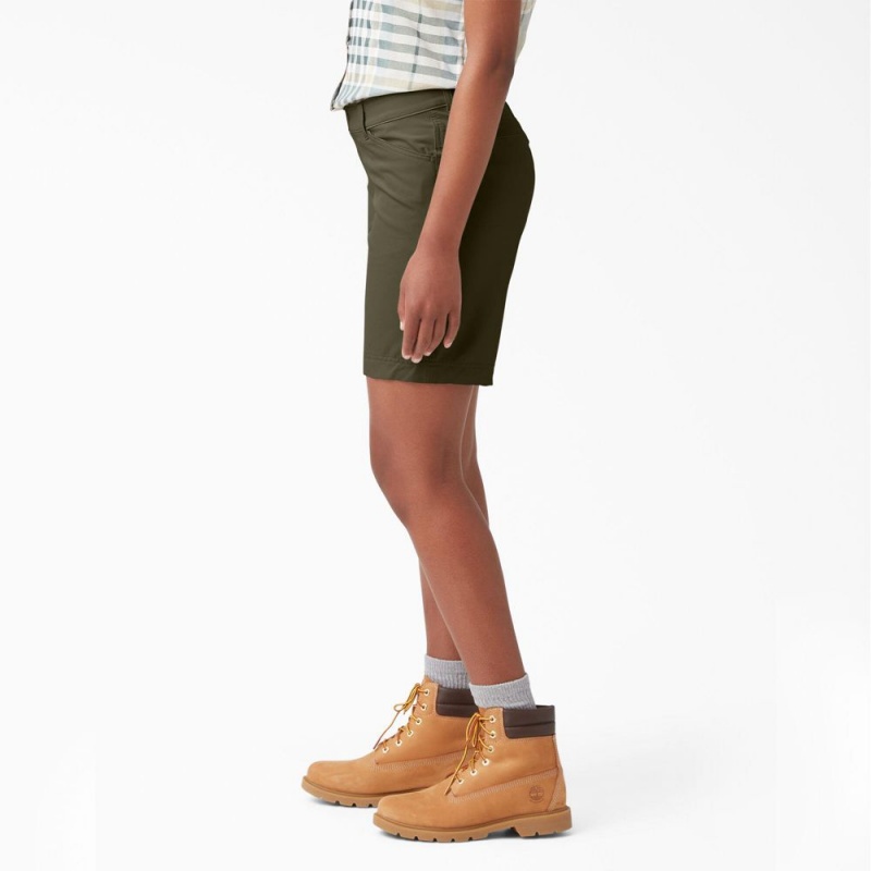 Women's Dickies Cooling Relaxed Fit Shorts Green | 840235AYW