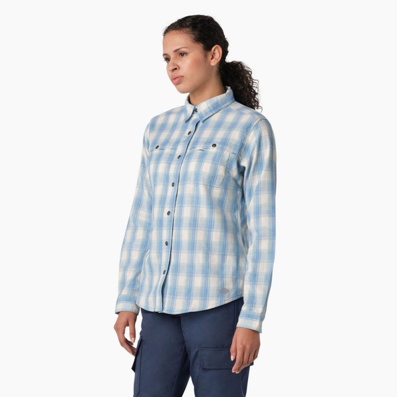 Women's Dickies Cooling Roll-Tab Work Shirts Blue | 143256URJ