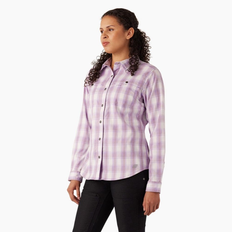 Women's Dickies Cooling Roll-Tab Work Shirts Purple | 642517QGT